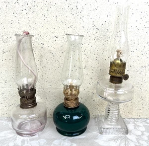 3 Vintage Diminutive Oil Lamps with Glass Bases - Picture 1 of 20