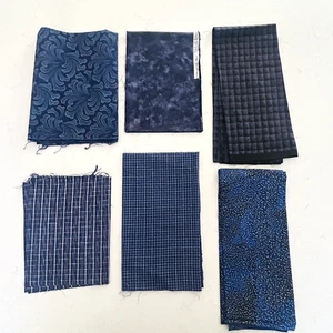 Cotton Quilt Fabric Remnants Lot of 6 Blue Prints Quilting Sewing Material #2 - Picture 1 of 8