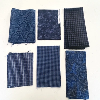 Cotton Quilt Fabric Remnants Lot of 6 Blue Prints Quilting Sewing Material #2 - Image 1 of 4