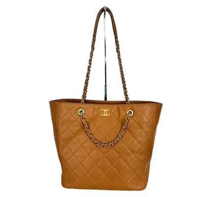 Bolsa tote Chanel CC corrente acolchoada couro marrom bronzeado conjunto completo e caixa 2021 - Imagem 1 de 4