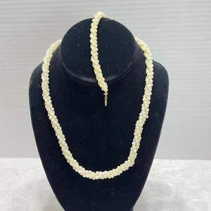 VTG Woven Mother of Pearl Bead Collar Necklace Rope Choker Bracelet Jewelry Set - Picture 1 of 13