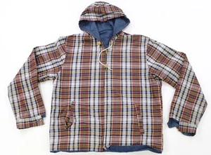 Rare Vintage Checkered Plaid Reversible Windbreaker Hooded Jacket 90s Blue - Picture 1 of 17