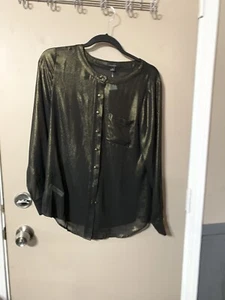 Ann Taylor Women's Long Sleeve Polyester Button Up Shirt Sz 8 - Picture 1 of 7