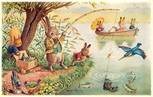 Postcard Medici Society Racey Helps Signed Anthropomorphic Unposted - Picture 1 of 2