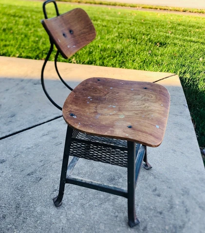 vtg industrial office chair with cage bottom shelf wood seat & back adjustable Cover