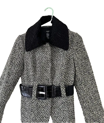 Alfani Belted Tweed Blazer Removable Oversized Collar Dark Academia - Image 1 of 4