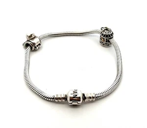 7.25” Pandora Snake Chain Bracelet w/ Bird Charm & 14k Gold Bird Cage #791114 - Picture 1 of 10