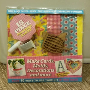 15 teiliges Decoupage Bastelset Karten Motive Deko Papierbänder Klebeformen  - Bild 1 von 2