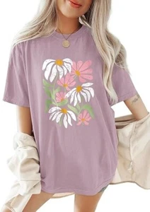 Oversized Tshirts for Women Flower Graphic Tees Short Sleeve Shirts 2025 Summer - Picture 1 of 1