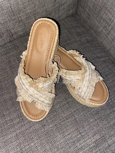 Platform Wedge Heel Sally Beach Shoes Size 7 Memory Foam Universal Thread Tan - Picture 1 of 8