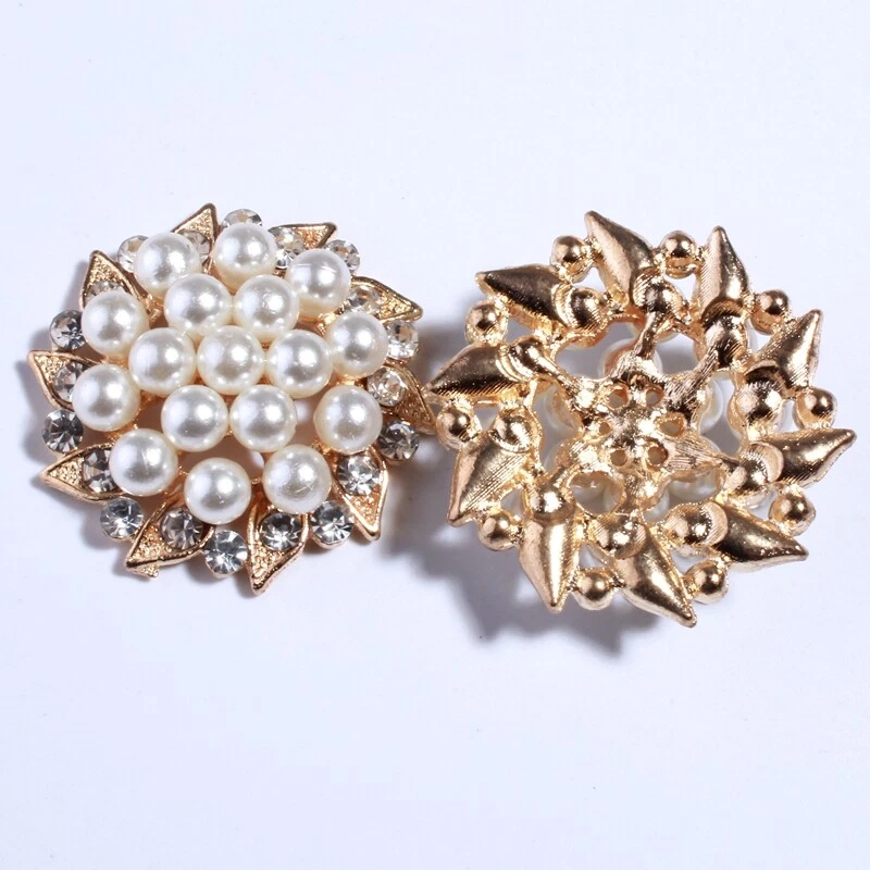 12PCS 30MM Vintage High Quality Round Sparking Ivory Pearl Buttons Embellishment - Image 1 of 3