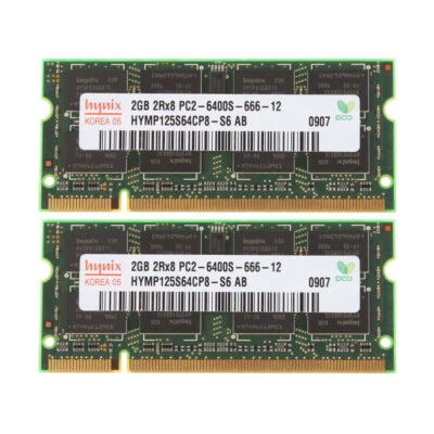 4GB Hynix 2X 2GB 2RX8 DDR2 800MHz PC2-6400S 200PIN SO-DIMM Laptop RAM Memory KIT - Image 1 of 4