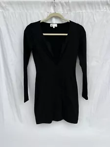 By the Way. X REVOLVE Emmy Deep V Mini Dress Long Sleeve Solid Black Size XS - Picture 1 of 4