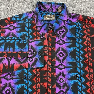 Camisa Outlaw Western Wear Para Hombres 16 LT Púrpura Azul Suroeste Azteca Rodeo Vaquero Foto 1 de 4