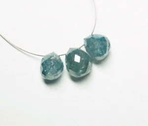 3 Stck. Natürliche Blau Facettiert Gebohrt Lose Diamant Briolette Perlen 4,0 ... - Bild 1 von 4