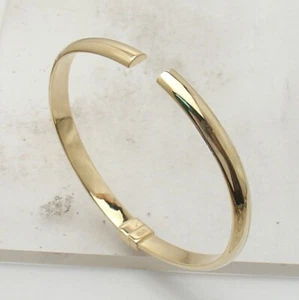 Medium Size Open Claw Hinged Cuff Bangle Bracelet Real 14K Yellow Gold - Picture 1 of 6
