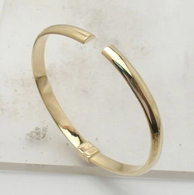 Medium Size Open Claw Hinged Cuff Bangle Bracelet Real 14K Yellow Gold - Image 1 of 4