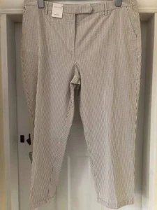 BNWT MARKS & SPENCER PER UNA COTTON TROUSERS NEUTRAL STRIPE SIZE 22 REGULAR - Picture 1 of 7