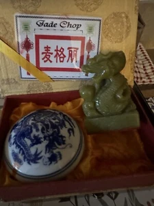 Chinese Stone/Jade Stamp And Ceramic Ink Holder - Picture 1 of 2