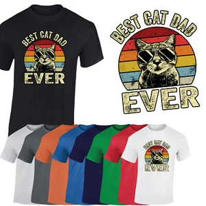 Best Cat Dad Ever Mens T-Shirt Fathers Day 2023 VIntage Retro Funny Gift Tshirt - Picture 1 of 22