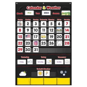 Calendar and Weather Pocket Chart Classroom Organized Chart 149 Pieces Black - Picture 1 of 8