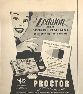 Zeladon Philadelphia Scorch Resistant Ironing Board Cover Vintage Print Ad 1953 - Picture 1 of 2