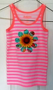 Girl's striped, pink/white tank, Old Navy, size 10-12, flower appliques - Picture 1 of 3