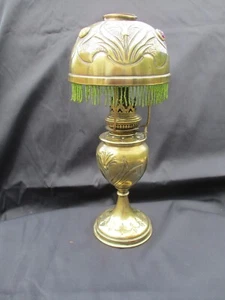 ANTIQUE FRENCH BRASS KEROSENE OIL PARISIENNE LAMP CABOCHONS & BEADS ART NOUVEAU - Picture 1 of 11