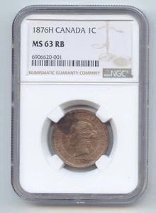 Canada, 1876-H Large Cent, One Cent, 1c, NGC MS-63 RB, Red and Brown - Picture 1 of 2