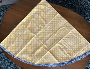 Williams Sonoma Cotton Navy Blue Yellow Round Tablecloth 70” NWOT - Picture 1 of 5