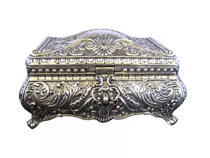 Vintage hand made heavy white metal jewellery box - Picture 1 of 12