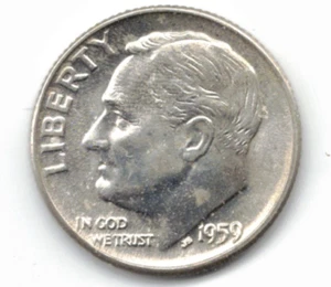 Moneda de diez centavos D Roosevelt 1959 en brillante estado sin circular stk 0691 - Imagen 1 de 4
