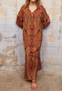 Gerard Darel Size L / XL Women's Silk Maxi Dress Paisley Red Print and Pockets - Picture 1 of 15