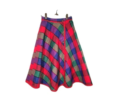 De Colección Años 60 Acolchada Envolvente Falda Cuadros Rojo Botón Completo Invierno Pinup 2 Caras w25 XS S Foto 1 de 4