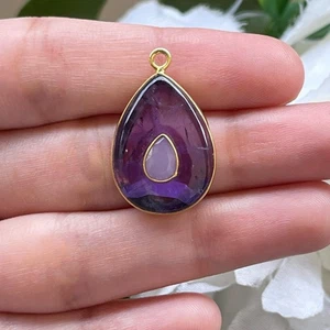 Colgante de pera amatista púrpura chapado en oro encanto de calcedonia para hacer joyas - Imagen 1 de 3