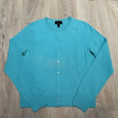 SUÉTER CÁRDIGAN J CREW MUJER 100% CACHEMIR HILO ITALIANO TALLA L USADO VERDE AZULADO/AZUL Foto 1 de 4