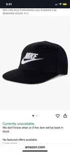 NEW! Nike Child’s (age 4-7) Baseball Cap Adjustable Hat Black/White Swoosh - Picture 1 of 2