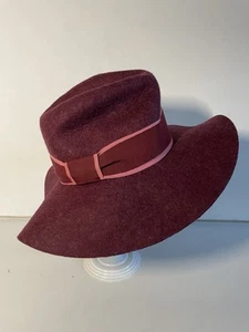 BNWOT PAUL SMITH BERRY FLOPPY RIM 100% WOOL FEDORA HAT RIBBON MEDIUM WOMENS - Picture 1 of 6