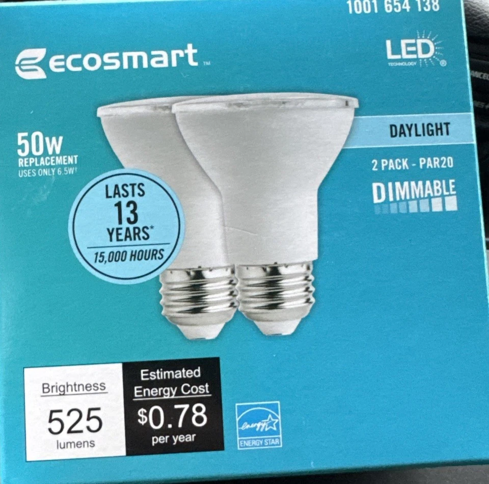 EcoSmart 50W Equivalent PAR20 Dimmable LED Light Bulb Daylight 2 Pack - Image 1 of 3