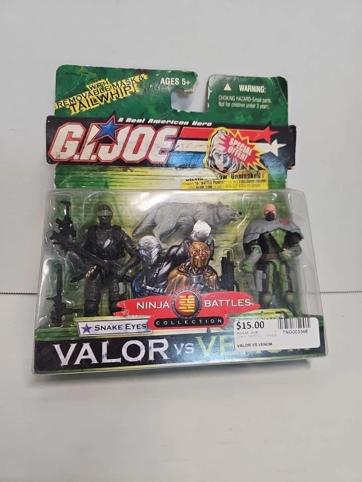 GI Joe Valor Vs Venom Snake Eyes W/Timber & Swamp Rat 2 pack Ninja Battles 2005 - Image 1 of 1