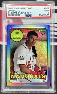2018 Topps Heritage RC Juan Soto Purple Chrome Refractor #502 RC PSA 9 Mint - Picture 1 of 2