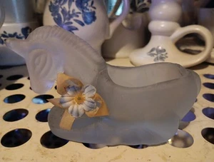 Portacandele unicorno vetro smerigliato bianco 5" lunghezza 3" alto 1,75" profondità vintage - Foto 1 di 2