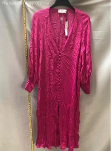 Asos Edition Womens Pink Long Sleeve V-Neck Button Front Slit Maxi Dress Size 14 - Picture 1 of 6