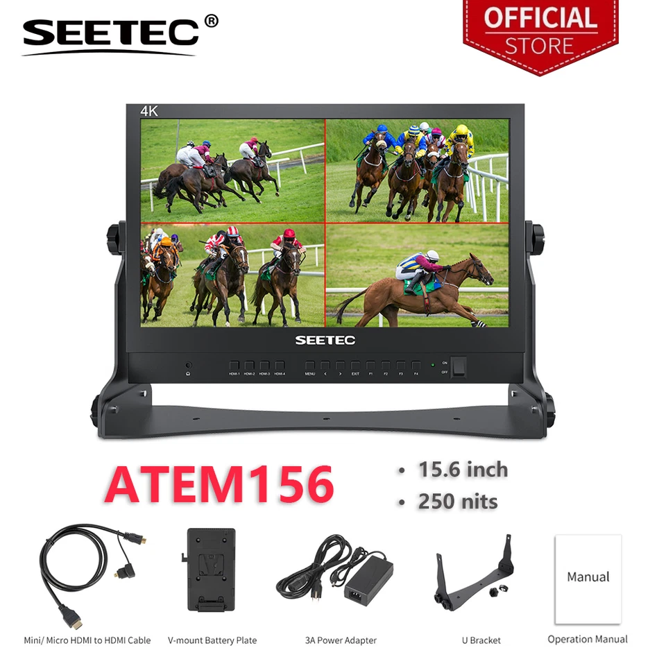 SEETEC ATEM156 15.6 inch Broadcast Video Monitor 4 HDMI Quad Display Live Stream - Image 1 of 4