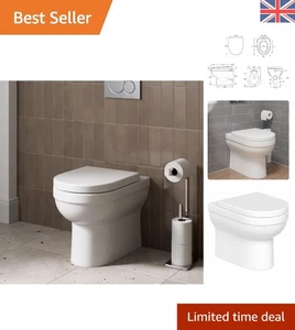 D Shape Ceramic Back to Wall Toilet - Soft Close & Durable Design, White Gloss - Picture 1 of 6