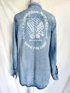 Harley Davidson Damen - Born For Speed - Roll Tab Sleeve Jeanshemd Gr. M Ligh - Bild 1 von 11
