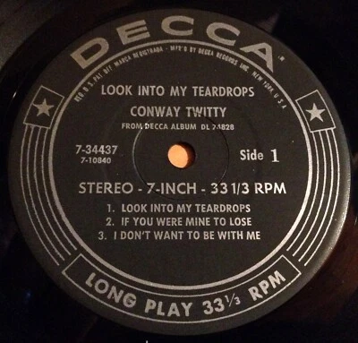 Conway Twitty  7" 33 1/3 EP Look Into My Teardrops  6 songs - Image 1 of 2
