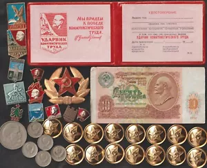 CCCP Cold War LENIN Vintage Pin H\at Badge Document Banknote Coin Collection Lot - Picture 1 of 4