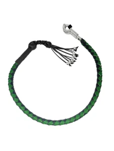 42" Genuine Hand-Braided Leather Blk/Green Get Back Whip W/ Monkey Fist & Skulls - Picture 1 of 2