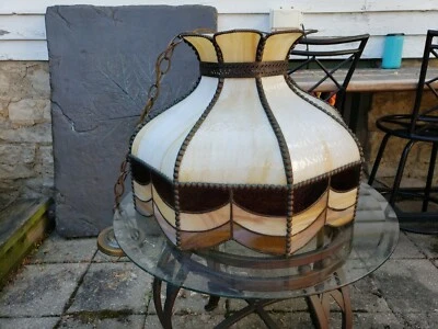 DE COLECCIÓN ARTES Y MANUALIDADES MISIÓN 20 PULGADAS LÁMPARA COLGANTE LÁMPARA DE ARAÑA DE VIDRIO DE ESCORIA  Foto 1 de 4